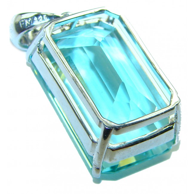 Baguette cut cut 66.4 carat Aquamarine .925 Sterling Silver handcrafted pendant