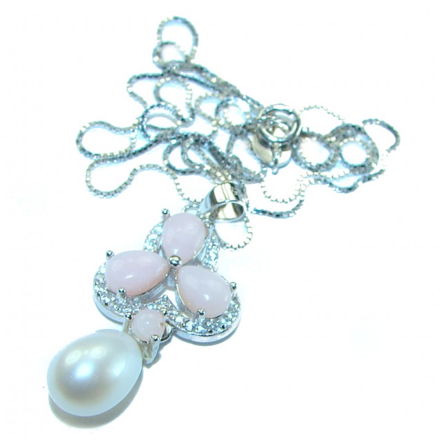 Freedom Genuine Pink Opal .925 Sterling Silver brilliantly handcrafted necklace