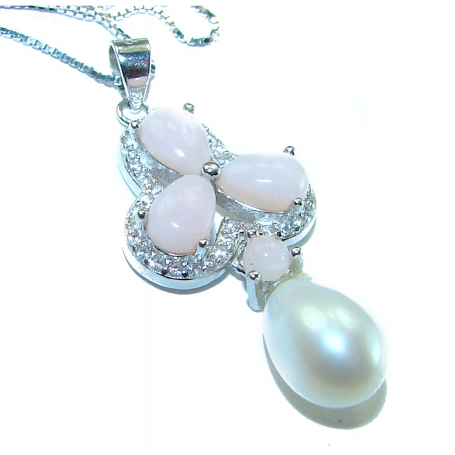 Freedom Genuine Pink Opal .925 Sterling Silver brilliantly handcrafted necklace