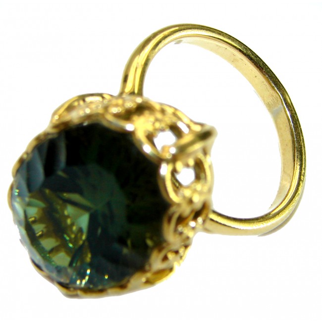 Timless Beauty 12.5 carat Helenite 14K Gold over .925 Sterling Silver handmade Ring s. 8 3/4