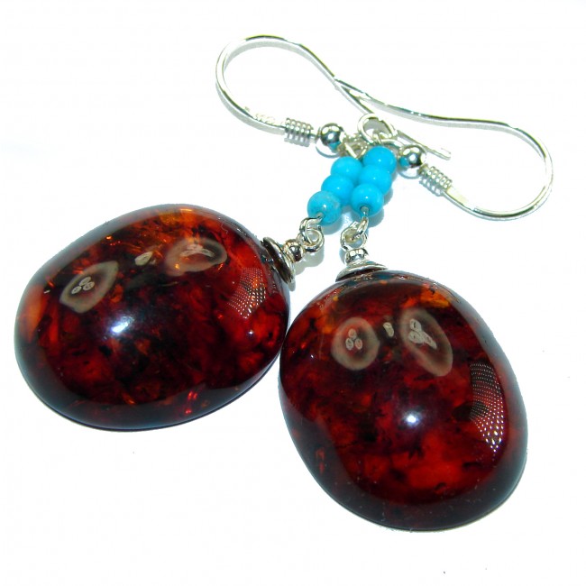 Baltic Polish Amber Turquoise .925 Sterling Silver Earrings