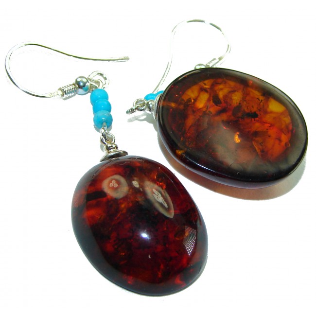 Baltic Polish Amber Turquoise .925 Sterling Silver Earrings