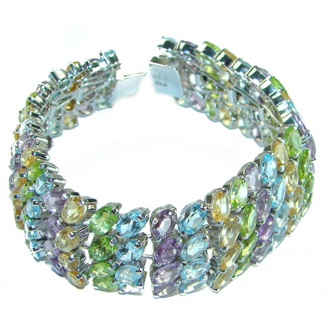 Very Special Natural Multigem .925 Sterling Silver handmade Statement Bracelet