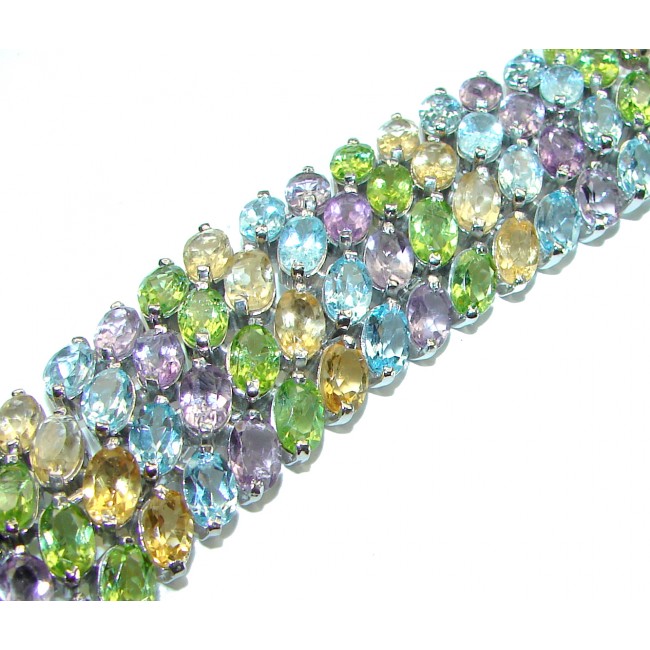 Very Special Natural Multigem .925 Sterling Silver handmade Statement Bracelet