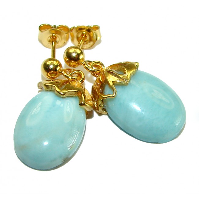 Genuine Blue Larimar 14K Gold over .925 Sterling Silver handmade earrings