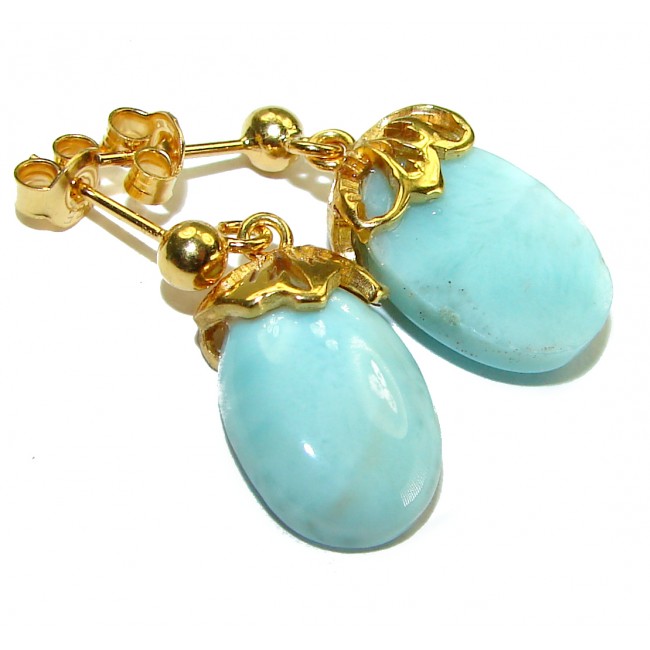 Genuine Blue Larimar 14K Gold over .925 Sterling Silver handmade earrings