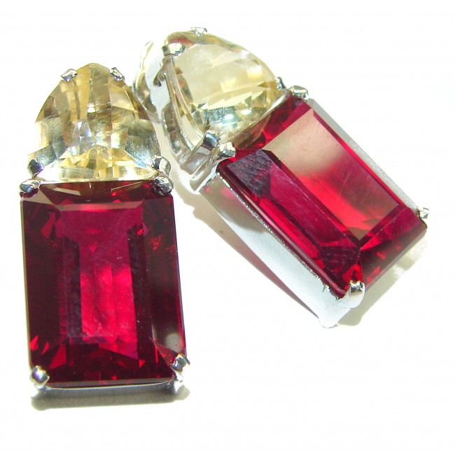 Giovanna Incredible Design electric Red Topaz .925 Sterling Silver handcrafted earrings