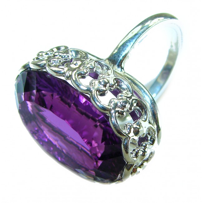 Purple Rose Authentic 17.2 carat Amethyst .925 Sterling Silver handmade Ring s. 8