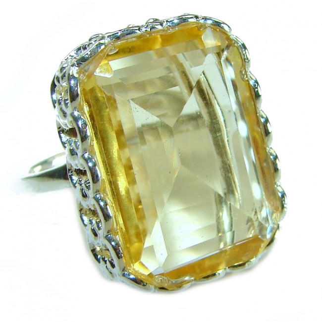 27.8 carat Genuine Lemon Quartz .925 Sterling Silver handcrafted ring size 8 1/2