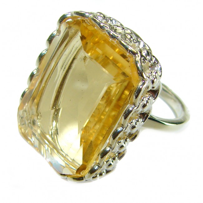 27.8 carat Genuine Lemon Quartz .925 Sterling Silver handcrafted ring size 8 1/2