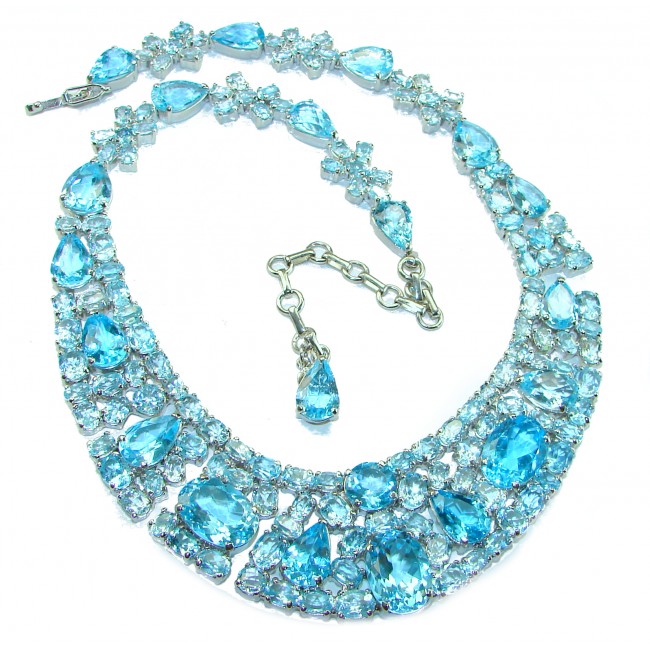 165.95 grams Purity and Abundance Swiss Blue Topaz .925 Sterling Silver handmade Large Statement necklace