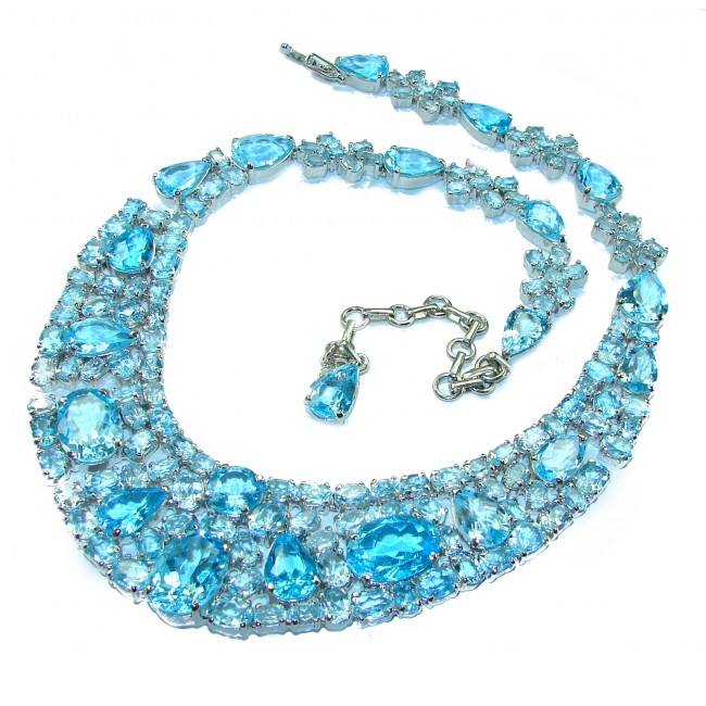 165.95 grams Purity and Abundance Swiss Blue Topaz .925 Sterling Silver handmade Large Statement necklace