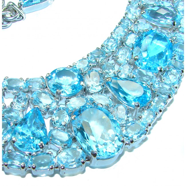 165.95 grams Purity and Abundance Swiss Blue Topaz .925 Sterling Silver handmade Large Statement necklace