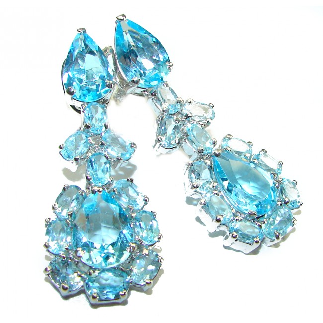 Purity and Abundance Swiss Blue Topaz .925 Sterling Silver handmade Large Statement earrings