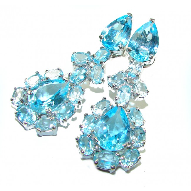 Purity and Abundance Swiss Blue Topaz .925 Sterling Silver handmade Large Statement earrings