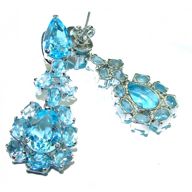 Purity and Abundance Swiss Blue Topaz .925 Sterling Silver handmade Large Statement earrings