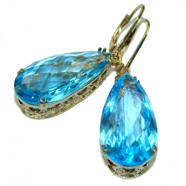 Ocean Drops Swiss Blue Topaz 14K Gold over .925 Sterling Silver handmade Statement earrings