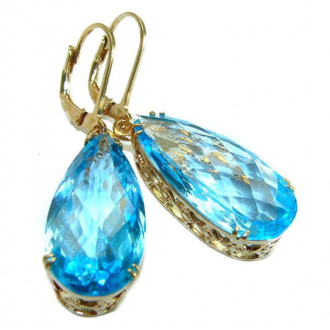 Ocean Drops Swiss Blue Topaz 14K Gold over .925 Sterling Silver handmade Statement earrings