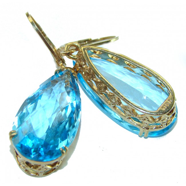 Ocean Drops Swiss Blue Topaz 14K Gold over .925 Sterling Silver handmade Statement earrings