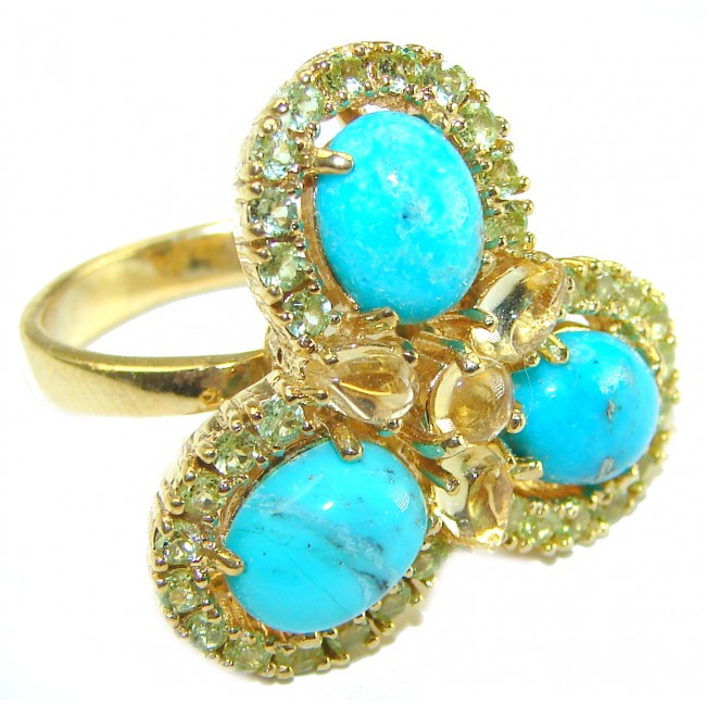 Alexandria Solid Blue Turquoise Citrine 14K Gold over .925 Sterling Silver Ring size 8