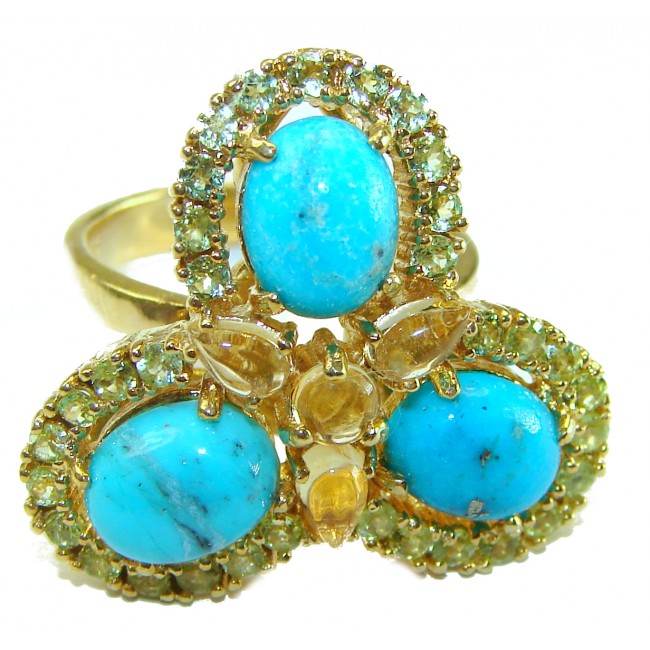 Alexandria Solid Blue Turquoise Citrine 14K Gold over .925 Sterling Silver Ring size 8