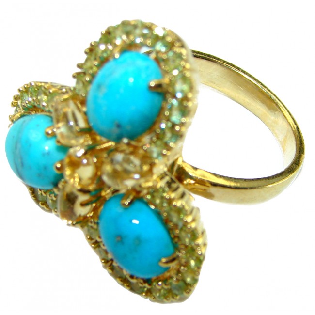 Alexandria Solid Blue Turquoise Citrine 14K Gold over .925 Sterling Silver Ring size 8