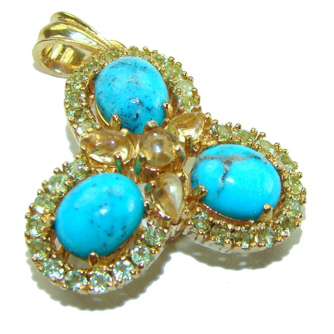 Alexandria Solid Blue Turquoise Citrine 14K Gold over .925 Sterling Silver pendant