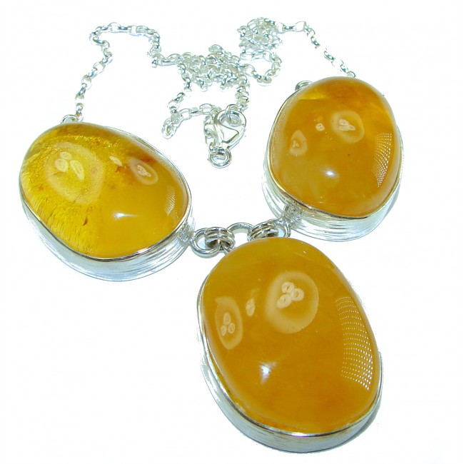 Dazzling Natural Butterscotch Baltic Amber .925 Sterling Silver handcrafted Large necklace