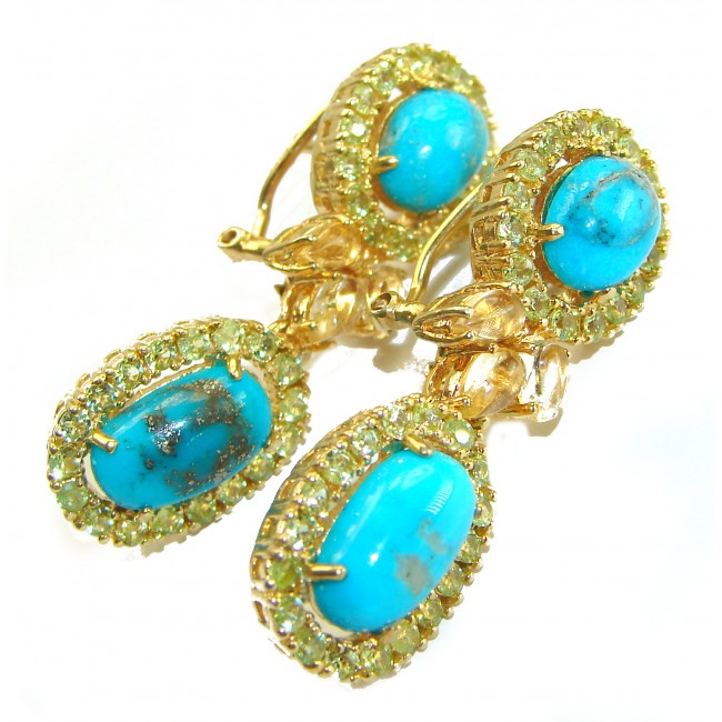 Alexandria Solid Blue Turquoise Citrine 14K Gold over .925 Sterling Silver earrings