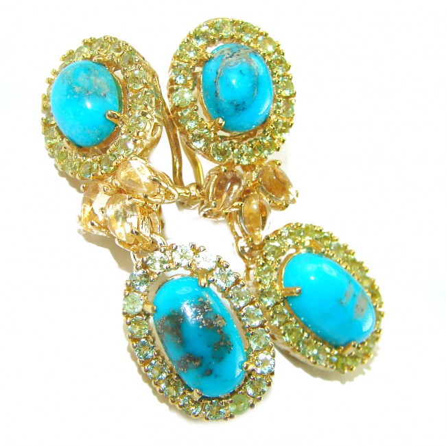 Alexandria Solid Blue Turquoise Citrine 14K Gold over .925 Sterling Silver earrings