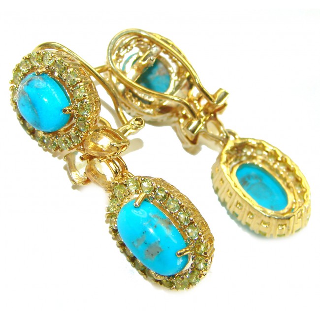 Alexandria Solid Blue Turquoise Citrine 14K Gold over .925 Sterling Silver earrings