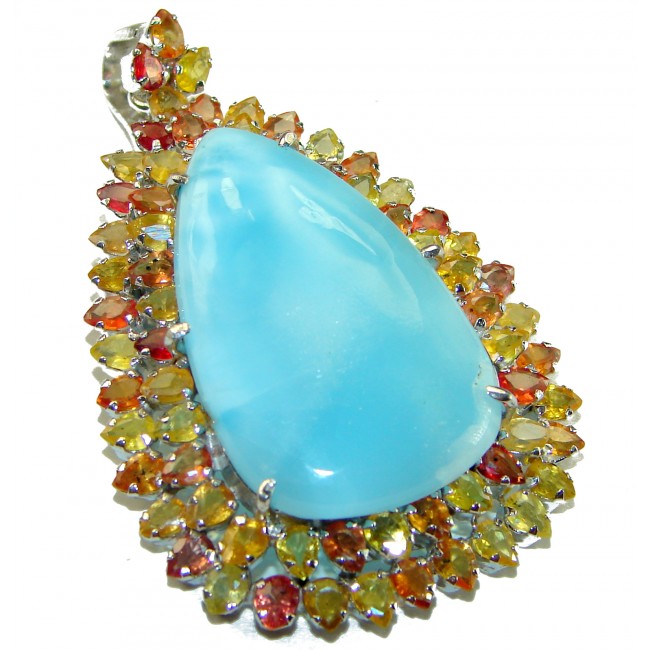 Vintage Beauty genuine Blue Larimar Sapphire .925 Sterling Silver handmade Pendant and Brooch