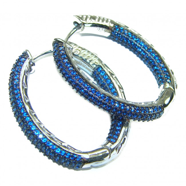 Precious genuine Sapphire .925 Sterling Silver hoop earrings