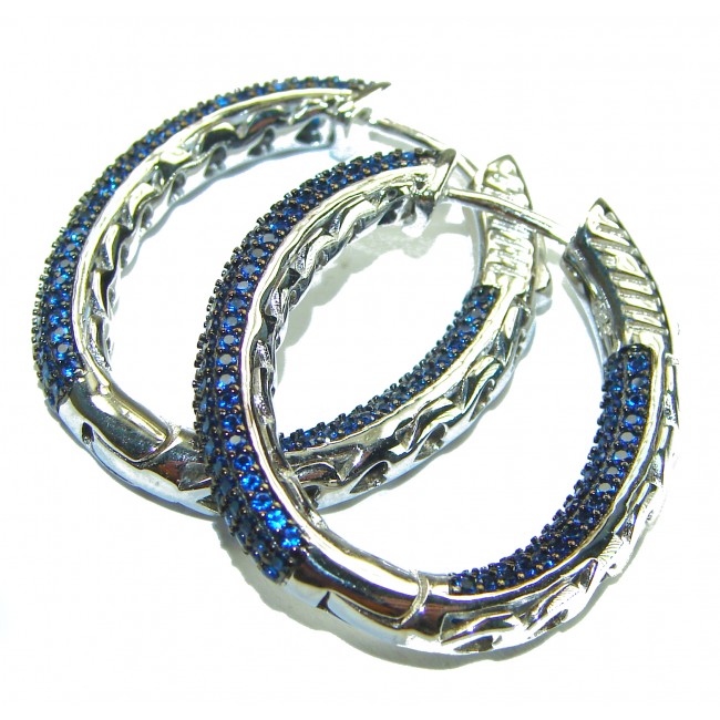 Precious genuine Sapphire .925 Sterling Silver hoop earrings