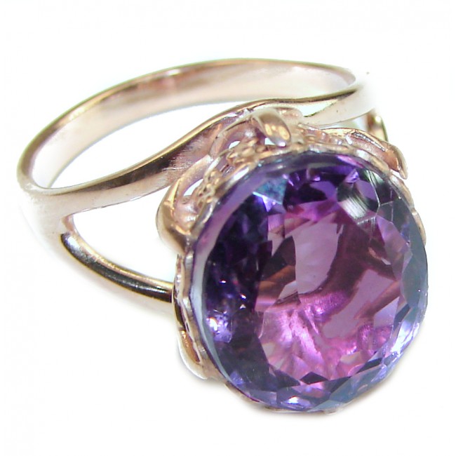 Dramatic design 15.8 carat Amethyst 14K Rose Gold over .925 Sterling Silver Handcrafted Ring size 7 1/4