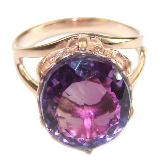 Dramatic design 15.8 carat Amethyst 14K Rose Gold over .925 Sterling Silver Handcrafted Ring size 7 1/4