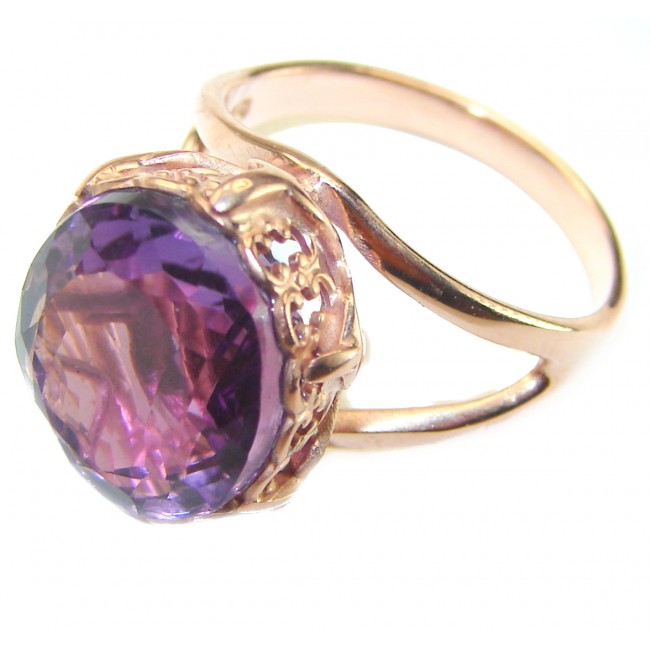 Dramatic design 15.8 carat Amethyst 14K Rose Gold over .925 Sterling Silver Handcrafted Ring size 7 1/4