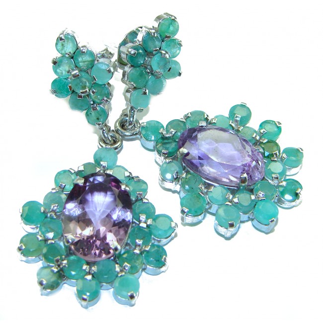 Allure Natural Amethyst Emerald .925 Sterling Silver handcrafted Large earrings