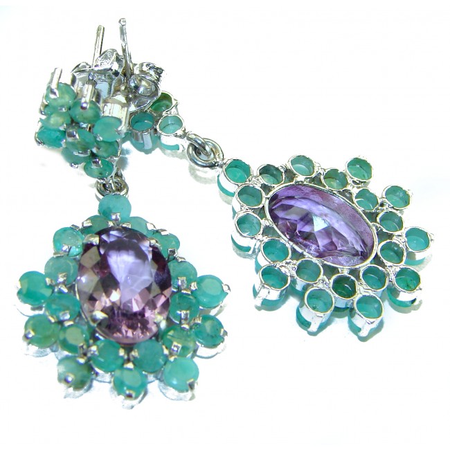 Allure Natural Amethyst Emerald .925 Sterling Silver handcrafted Large earrings