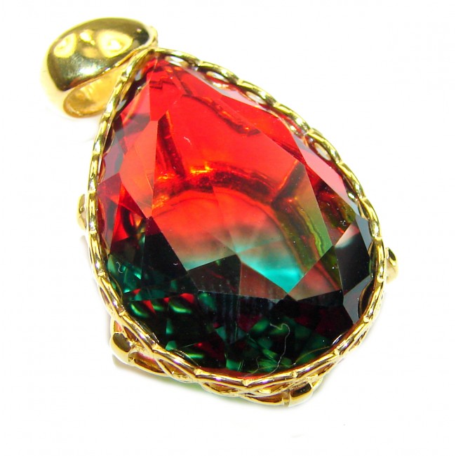 21.5 carat Tourmaline 18K Gold over .925 Sterling Silver handmade Pendant