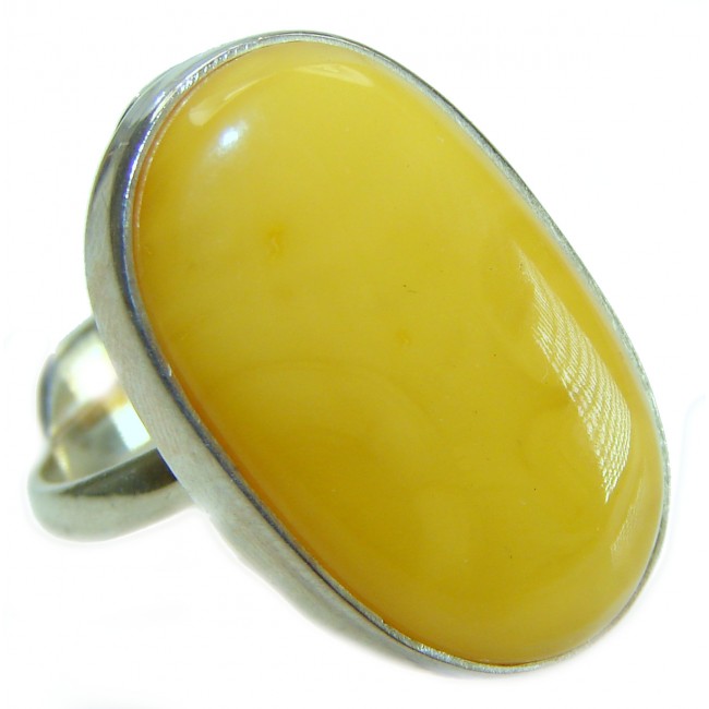 Modern Concept Natural Butterscotch Baltic Amber .925 Sterling Silver Large ring s. 9 adjustable