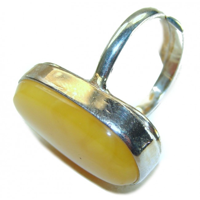 Modern Concept Natural Butterscotch Baltic Amber .925 Sterling Silver Large ring s. 9 adjustable