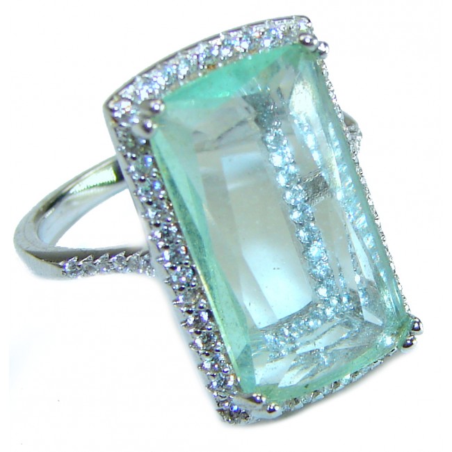 Sublime 10.8 carat Genuine Green Amethyst .925 Sterling Silver handcrafted ring size 7