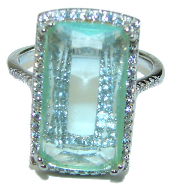 Sublime 10.8 carat Genuine Green Amethyst .925 Sterling Silver handcrafted ring size 7