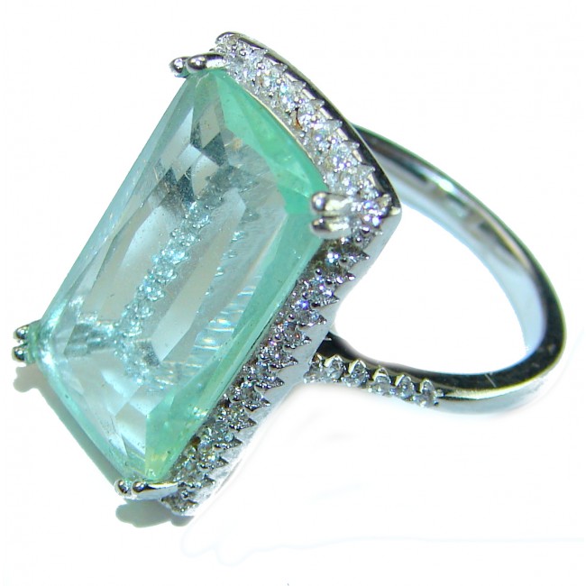 Sublime 10.8 carat Genuine Green Amethyst .925 Sterling Silver handcrafted ring size 7