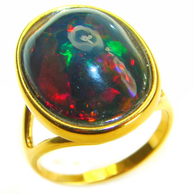 A Milky Way Genuine 24.9 carat Black Opal 18K Gold over .925 Sterling Silver handmade Ring size 8 1/4