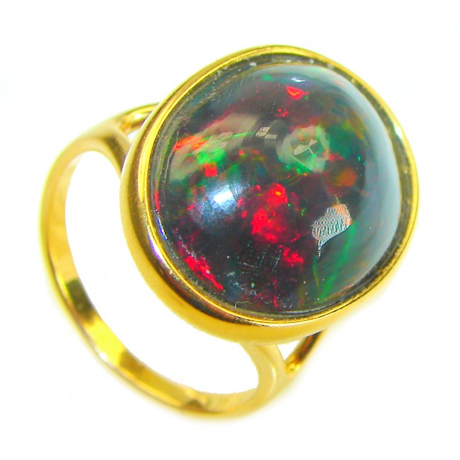 A Milky Way Genuine 24.9 carat Black Opal 18K Gold over .925 Sterling Silver handmade Ring size 8 1/4