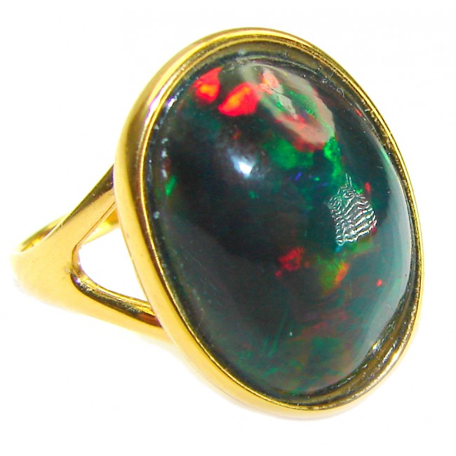 A Milky Way Genuine 24.9 carat Black Opal 18K Gold over .925 Sterling Silver handmade Ring size 8 1/4