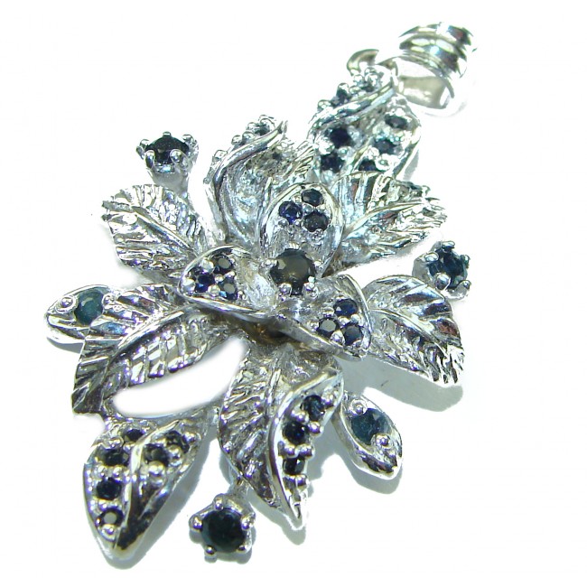 Floral design authentic Sapphire .925 Silver handcrafted Statement pendant