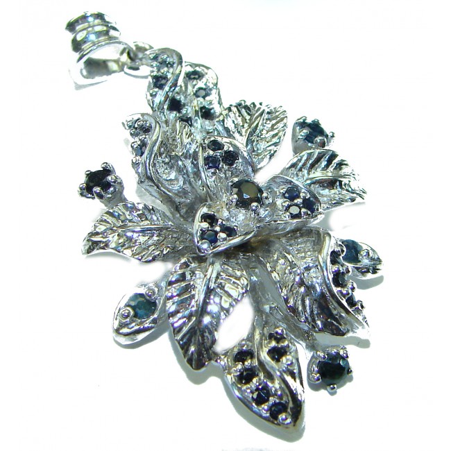 Floral design authentic Sapphire .925 Silver handcrafted Statement pendant